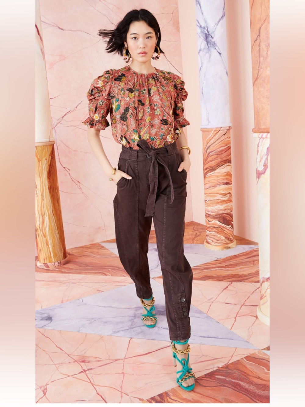 Ulla Johnson Utility Tapered Carmen Brown Jeans with Belt